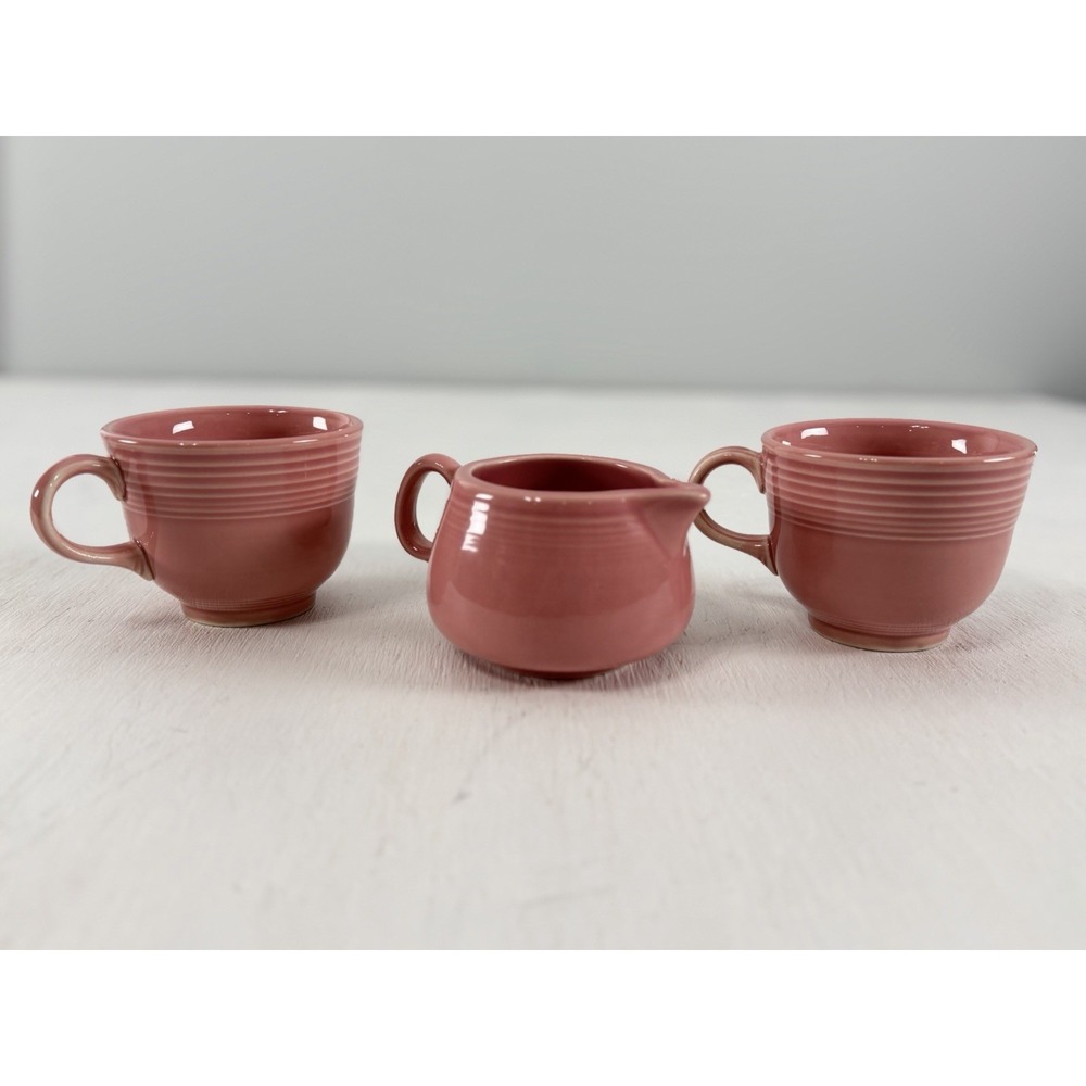 Set Of 3- Fiestaware Fiesta 2 Coffee Cups Tea & 1 Creamer Dish Rose Pink Vintage